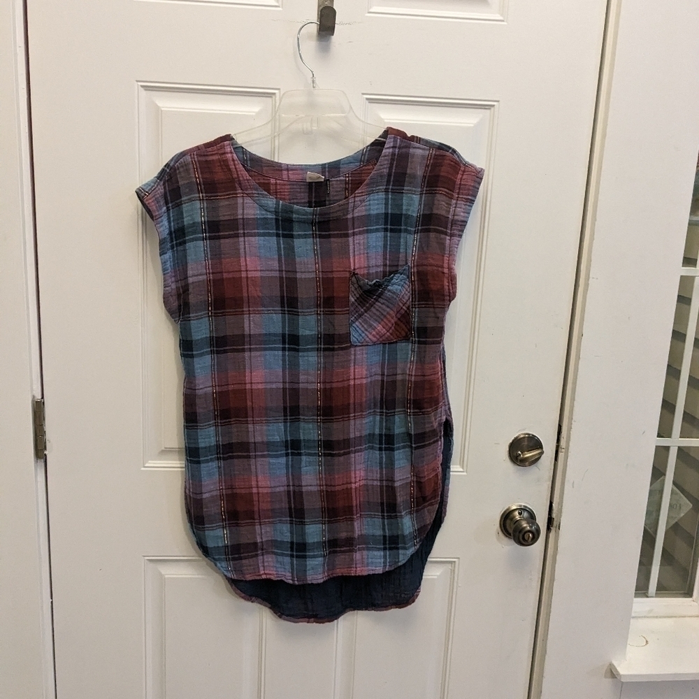 Anthropologie Akemi + Kin Cap Sleeve Plaid Tunic Top - Picture 5 of 9